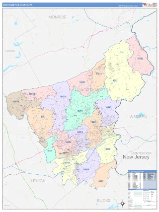 Northampton County, PA ColorCast style ZIP Code wall map