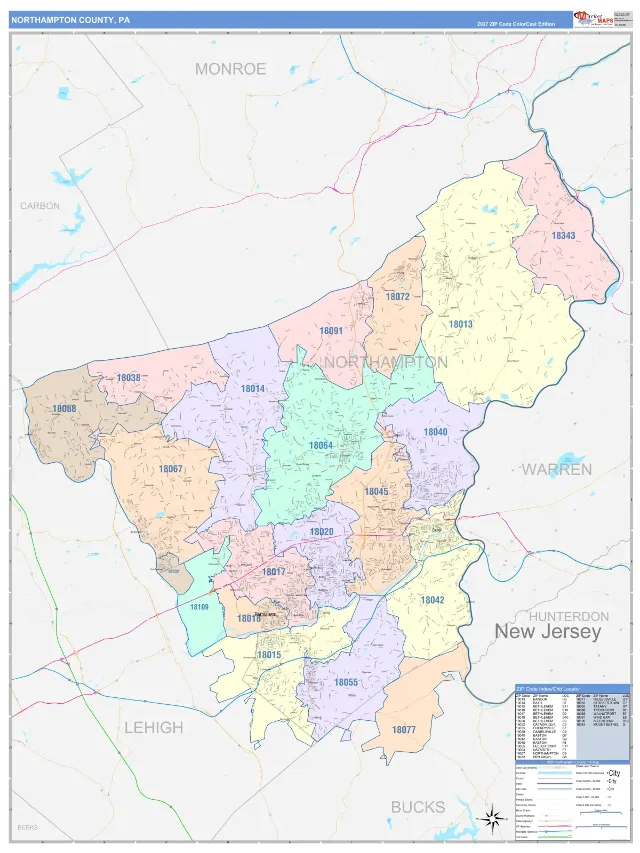 Northampton County, PA ZIP Code Wall Map, ColorCast style