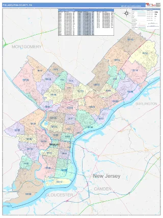 Philadelphia County, PA ColorCast style ZIP Code wall map