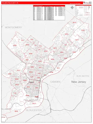 Philadelphia County, PA RedLine style ZIP Code wall map