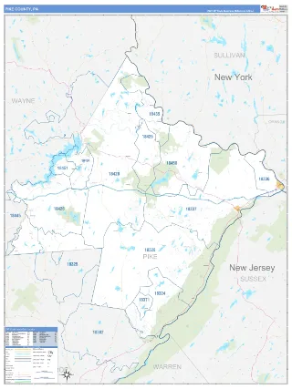 Pike County, PA Business Reference style ZIP Code wall map