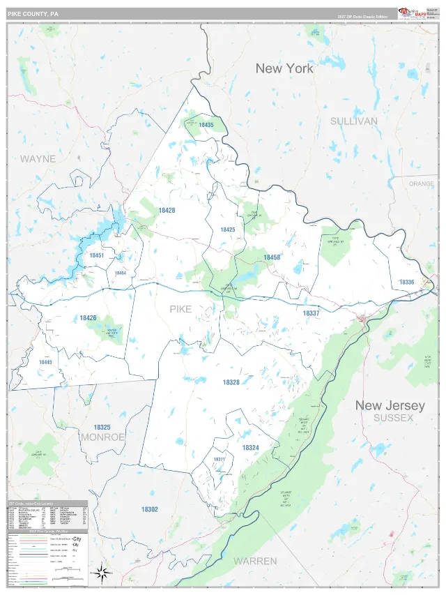 Pike County, PA ZIP Code Wall Map, Classic style