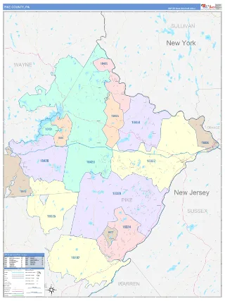 Pike County, PA ColorCast style ZIP Code wall map
