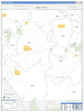 Potter County, PA Business Reference style ZIP Code wall map