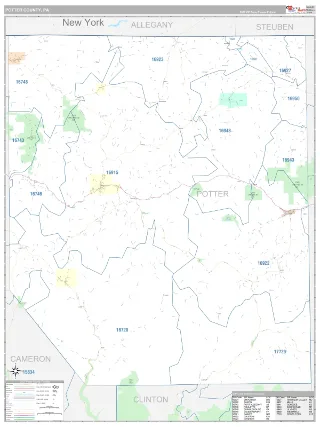 Potter County, PA Classic style ZIP Code wall map