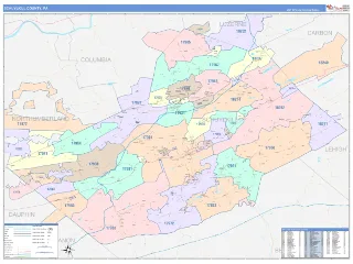 Schuylkill County, PA ColorCast style ZIP Code wall map
