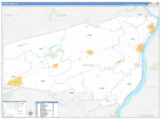 Snyder County, PA Business Reference style ZIP Code wall map