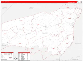 Snyder County, PA RedLine style ZIP Code wall map