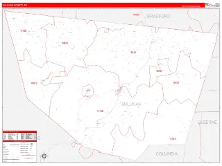 Sullivan County, PA RedLine style ZIP Code wall map