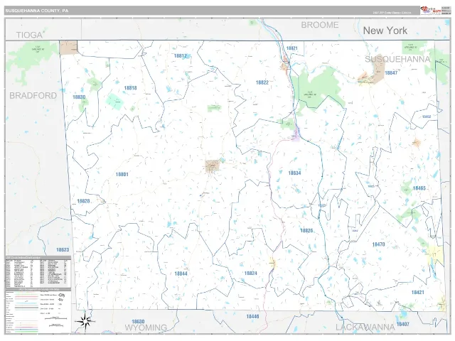 Susquehanna County, PA ZIP Code Wall Map, Classic style