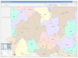 Susquehanna County, PA ColorCast style ZIP Code wall map