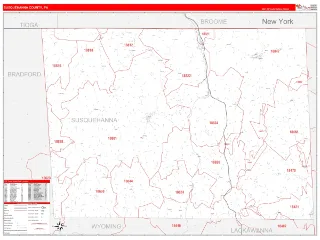 Susquehanna County, PA RedLine style ZIP Code wall map