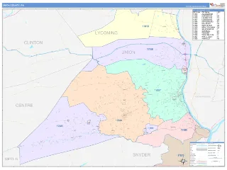 Union County, PA ColorCast style ZIP Code wall map