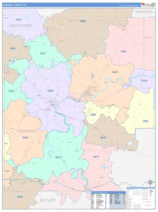 Venango County, PA ColorCast style ZIP Code wall map
