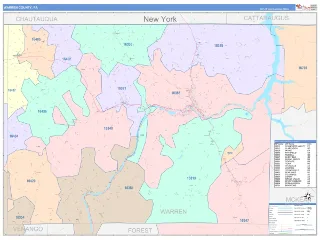 Warren County, PA ColorCast style ZIP Code wall map