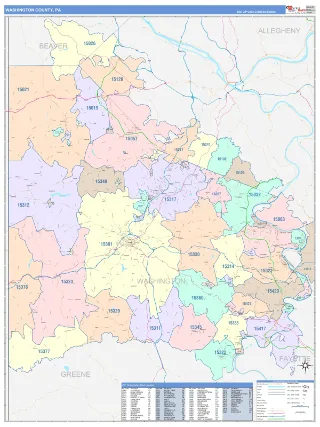 Washington County, PA ColorCast style ZIP Code wall map