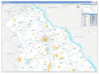 York County, PA Business Reference style ZIP Code wall map