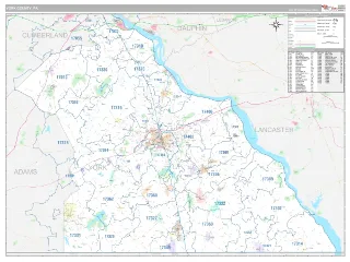 York County, PA Classic style ZIP Code wall map