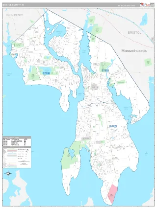 Bristol County, RI Classic style ZIP Code wall map