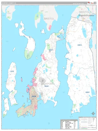 Newport County, RI Classic style ZIP Code wall map
