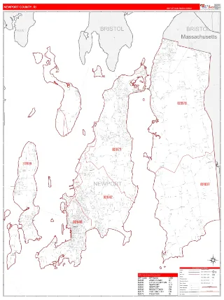 Newport County, RI RedLine style ZIP Code wall map