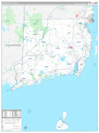 Washington County, RI Classic style ZIP Code wall map