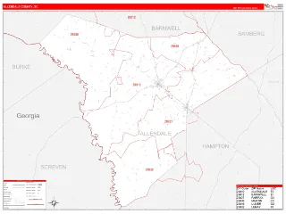 Allendale County, SC RedLine style ZIP Code wall map