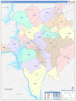 Anderson County, SC ColorCast style ZIP Code wall map