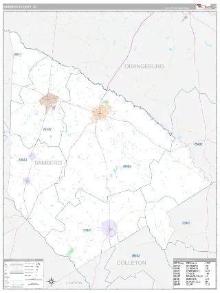 Bamberg County, SC Classic style ZIP Code wall map