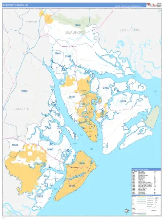 Beaufort County, SC Business Reference style ZIP Code wall map
