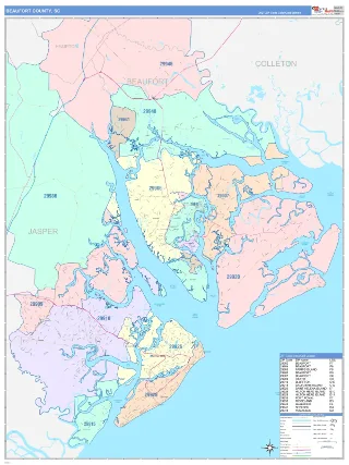 Beaufort County, SC ColorCast style ZIP Code wall map
