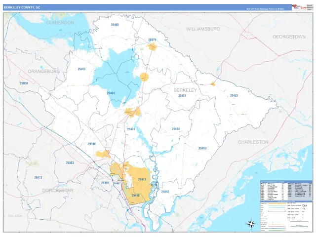 Berkeley County, SC ZIP Code Wall Map, Business Reference style