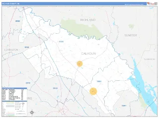 Calhoun County, SC Business Reference style ZIP Code wall map