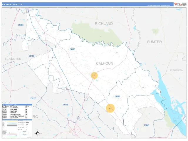 Calhoun County, SC ZIP Code Wall Map, Business Reference style
