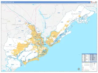 Charleston County, SC Business Reference style ZIP Code wall map
