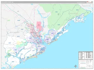 Charleston County, SC Classic style ZIP Code wall map