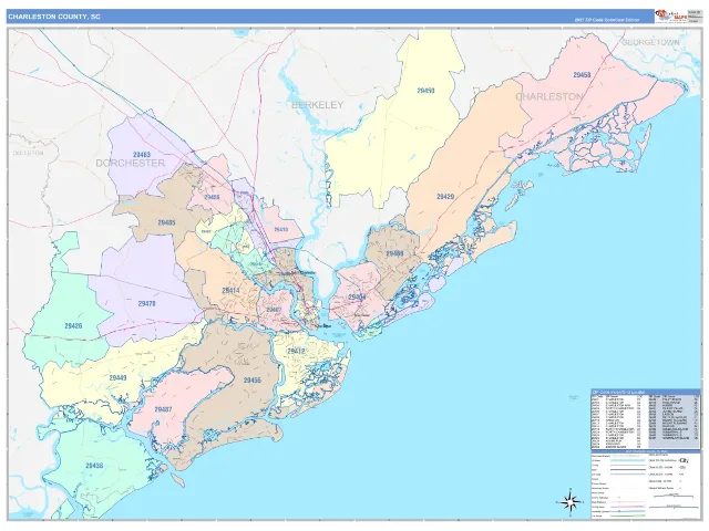 Charleston County, SC ZIP Code Wall Map, ColorCast style