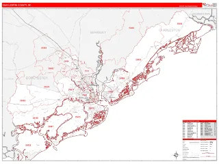 Charleston County, SC RedLine style ZIP Code wall map