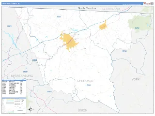 Cherokee County, SC Business Reference style ZIP Code wall map