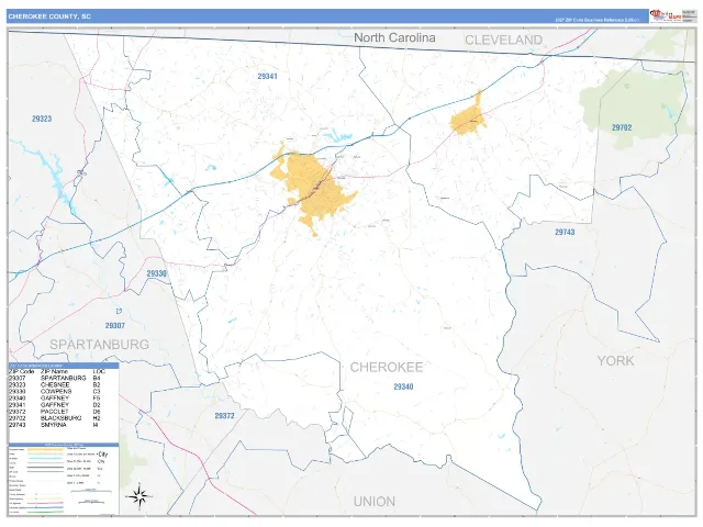 Cherokee County, SC ZIP Code Wall Map, Business Reference style
