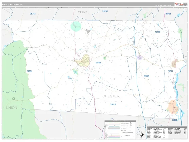 Chester County, SC ZIP Code Wall Map, Classic style