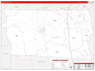 Chester County, SC RedLine style ZIP Code wall map
