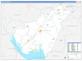 Clarendon County, SC Business Reference style ZIP Code wall map