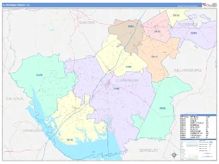 Clarendon County, SC ColorCast style ZIP Code wall map