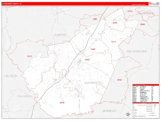Clarendon County, SC RedLine style ZIP Code wall map
