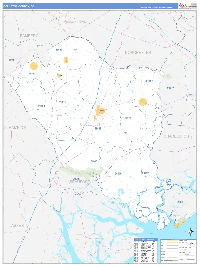 Colleton County, SC ZIP Code Wall Map, Business Reference style