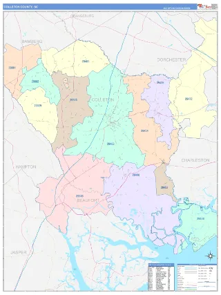 Colleton County, SC ColorCast style ZIP Code wall map