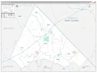 Dillon County, SC Classic style ZIP Code wall map