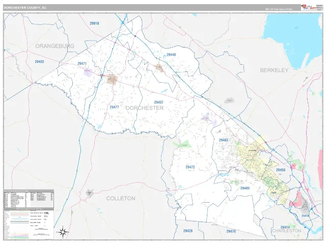 Dorchester County, SC ZIP Code Wall Map, Classic style