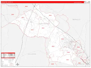 Dorchester County, SC RedLine style ZIP Code wall map